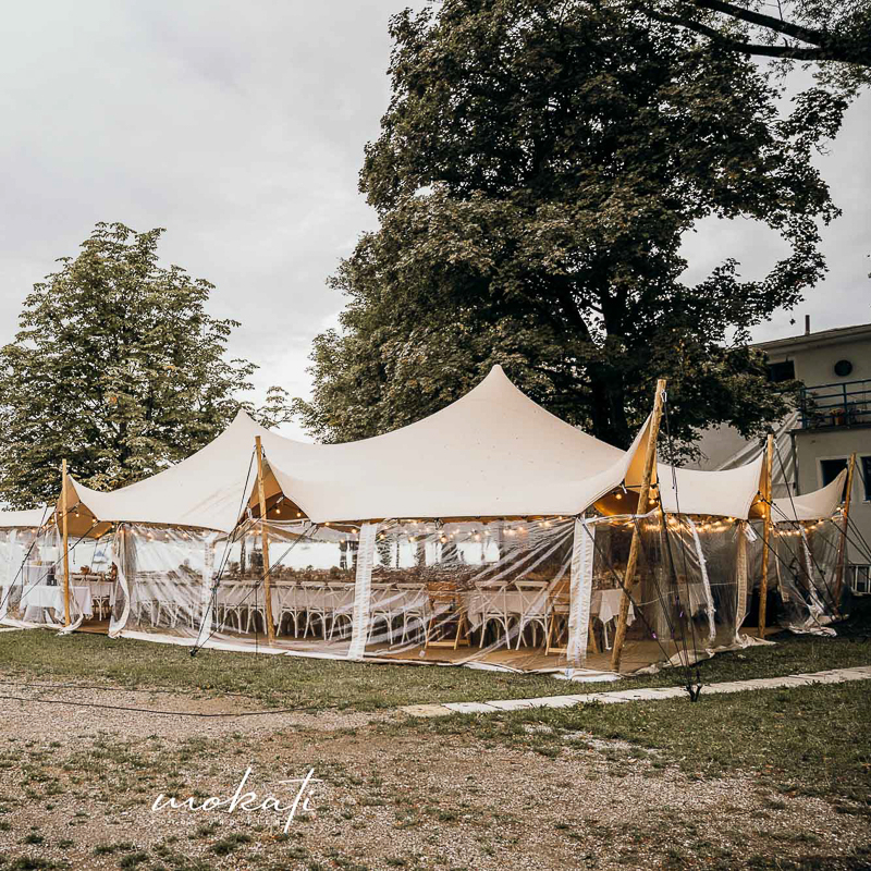 Stretchzelt - 10x15 m (150 qm) - sand/white